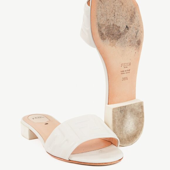 Fendi White FF-Embossed Leather Mules - Picture 5 of 10